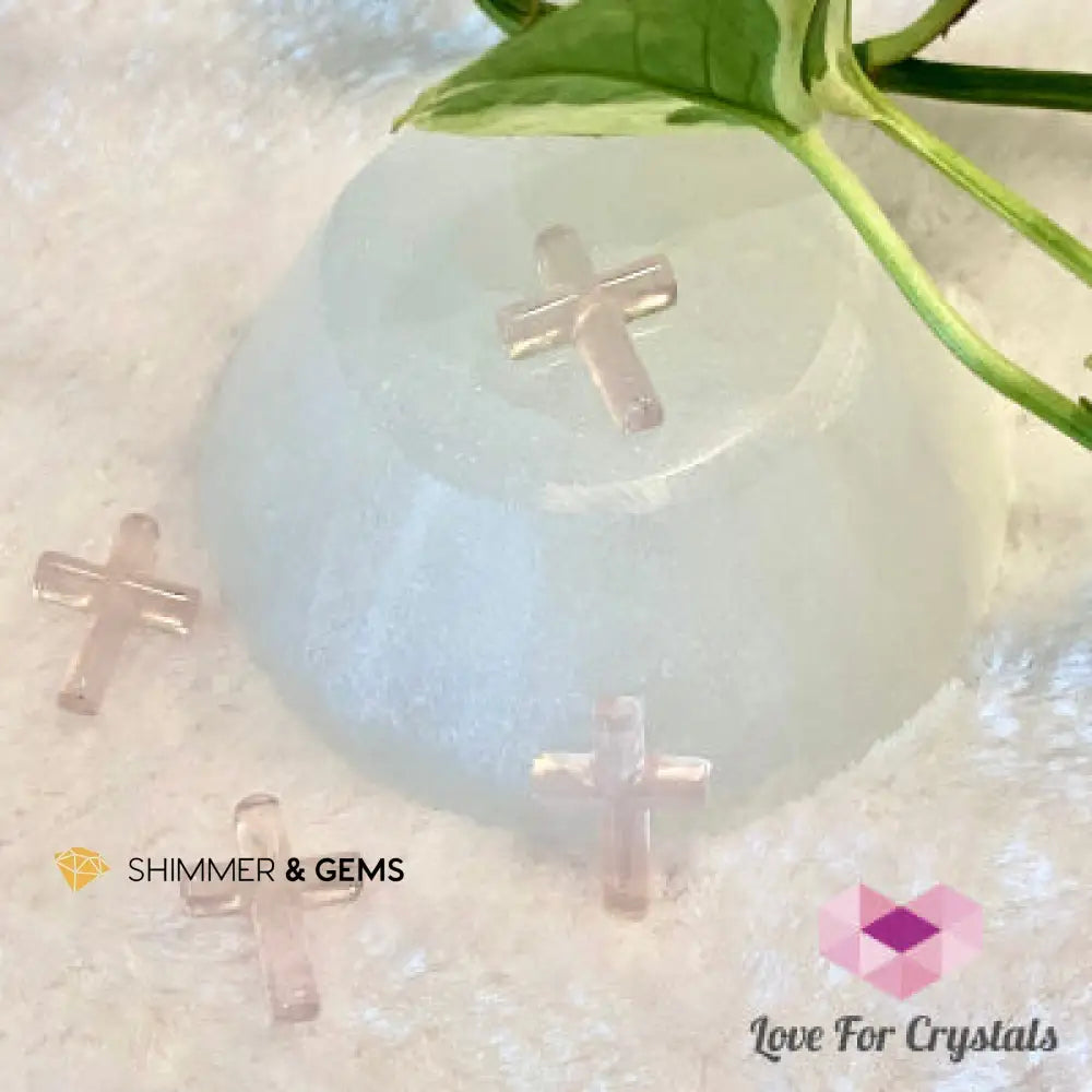 Rose Quartz Cross (Shimmer & Gems) 15x20mm Polished