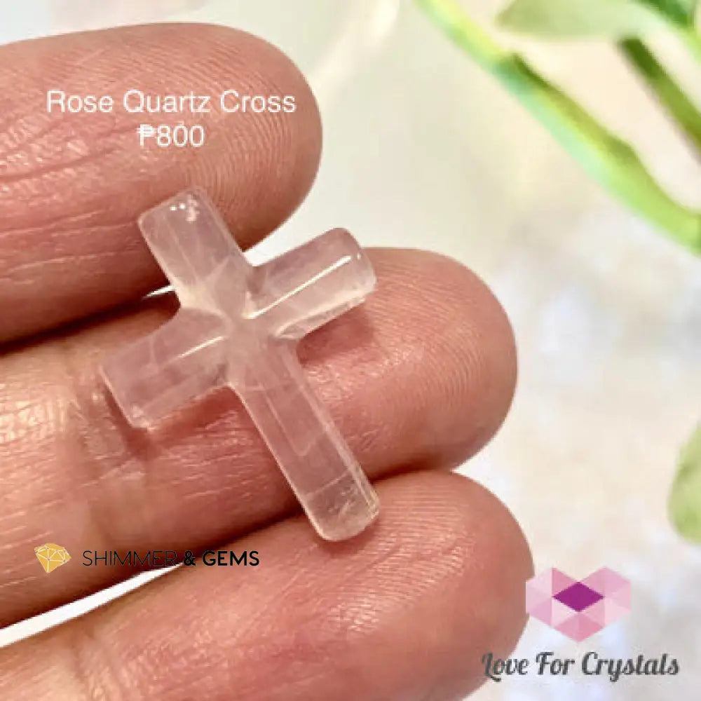 Rose Quartz Cross (Shimmer & Gems) 15x20mm Polished