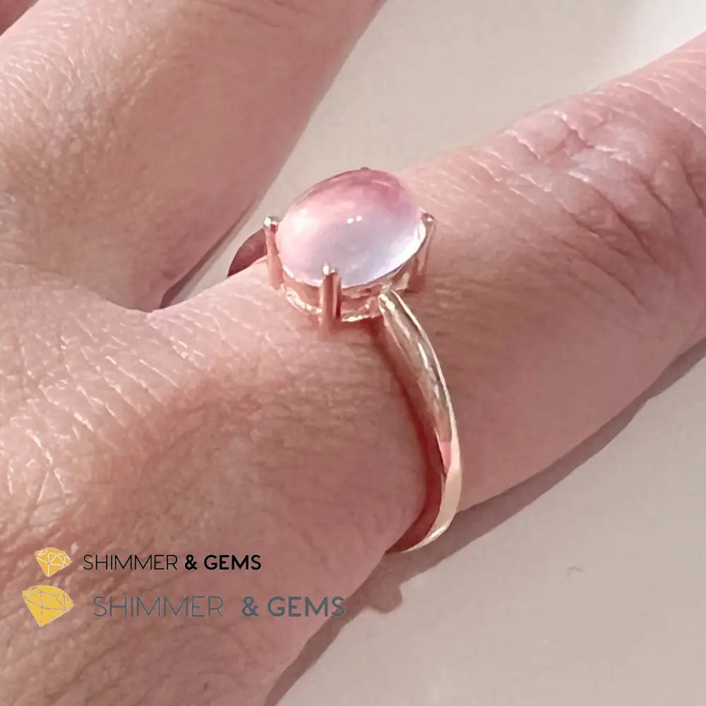 Rose Quartz Oval Ring 925 Silver Gold Plated (Adjustable Size) Rings