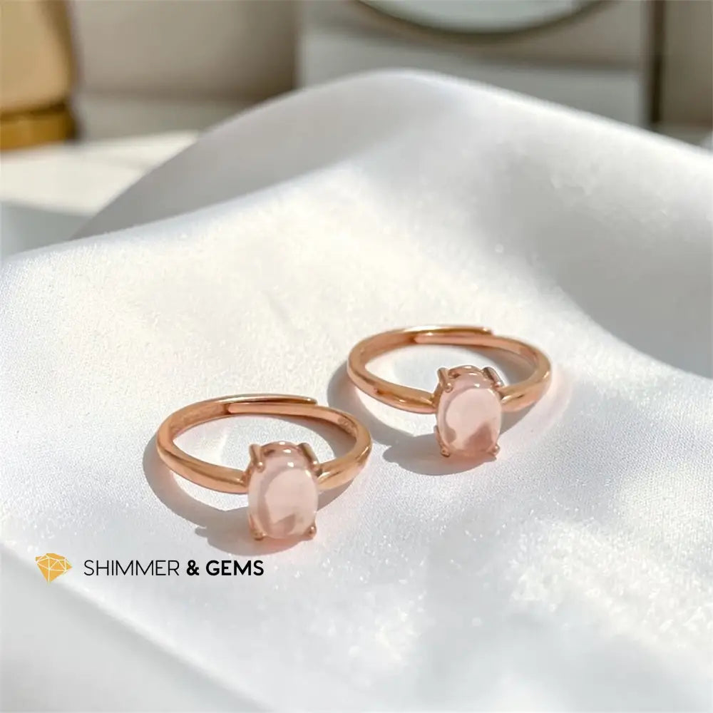 Rose Quartz Oval 925 Silver Ring Rose Gold Plated (Adjustable Size) 6x8mm Oval Ring 925 Silver (Rose Gold) Adjustable