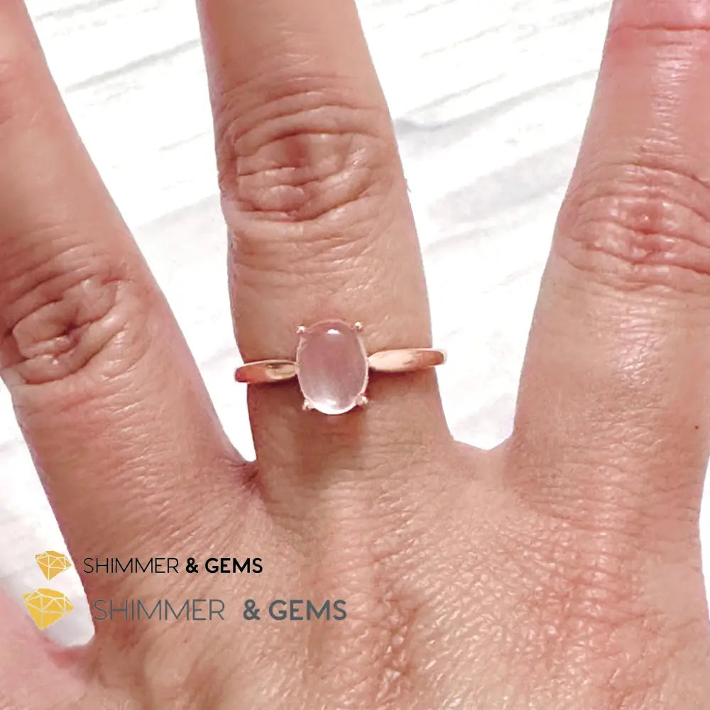 Rose Quartz Oval 925 Silver Ring Rose Gold Plated (Adjustable Size) 6x8mm Oval Ring 925 Silver (Rose Gold) Adjustable