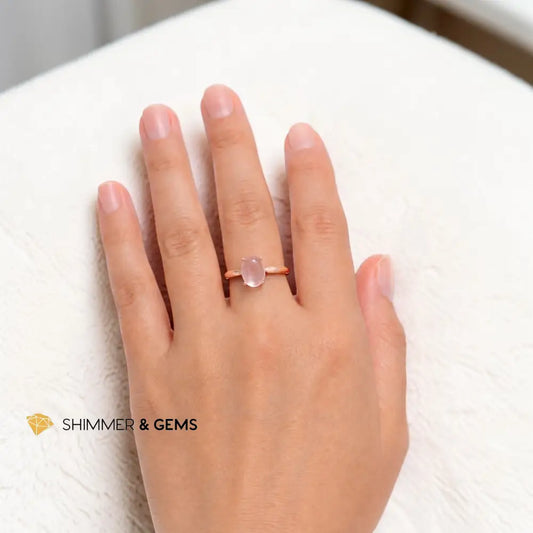 Rose Quartz Oval 925 Silver Ring Rose Gold Plated (Adjustable Size) 6x8mm Oval Ring 925 Silver (Rose Gold) Adjustable