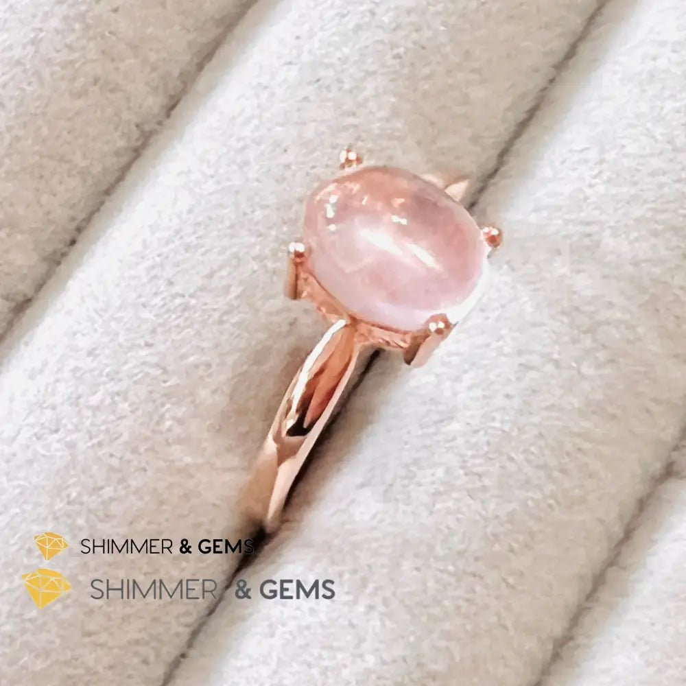 Rose Quartz Oval Ring 925 Silver Gold Plated (Adjustable Size)