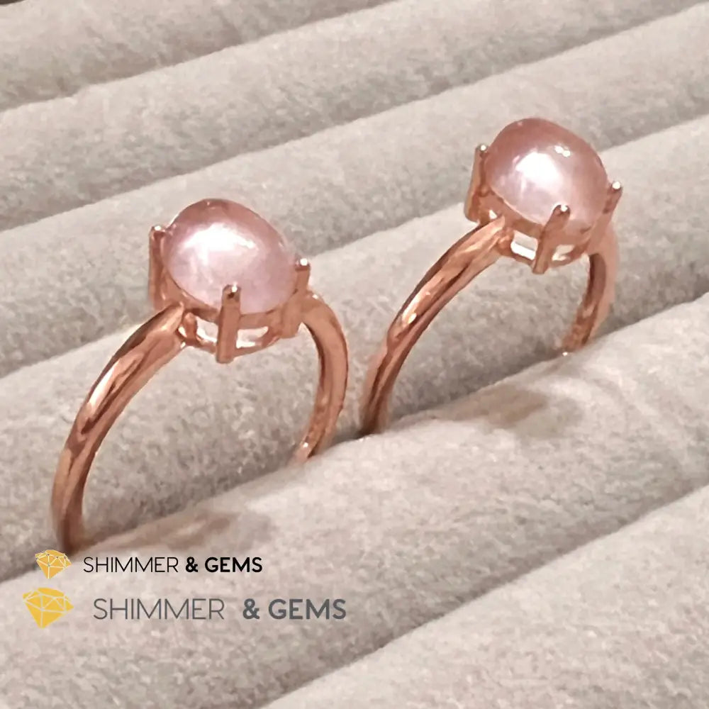 Rose Quartz Oval Ring 925 Silver Gold Plated (Adjustable Size) Rings