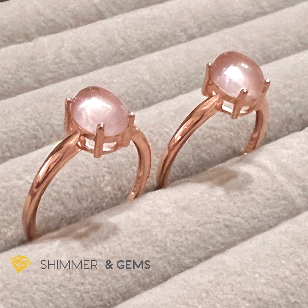 Rose Quartz Oval Ring 925 Silver Gold Plated (Adjustable Size) Rings