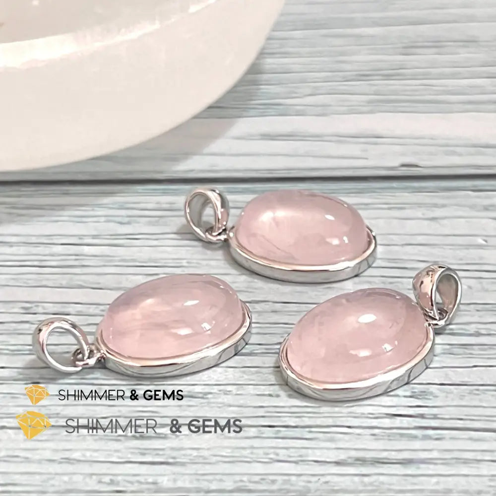 Rose Quartz 13X18Mm Oval Pendant 925 Silver Charms & Pendants