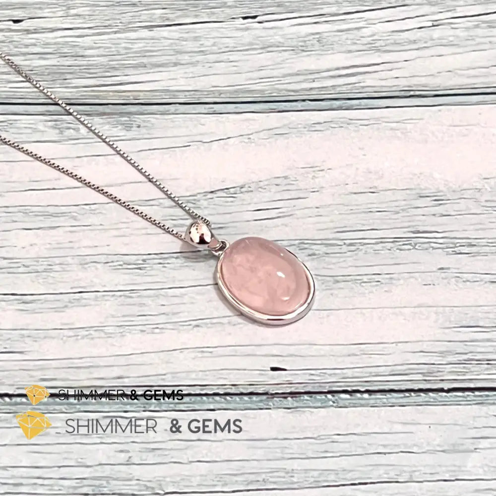 Rose Quartz 13X18Mm Oval Pendant 925 Silver Charms & Pendants