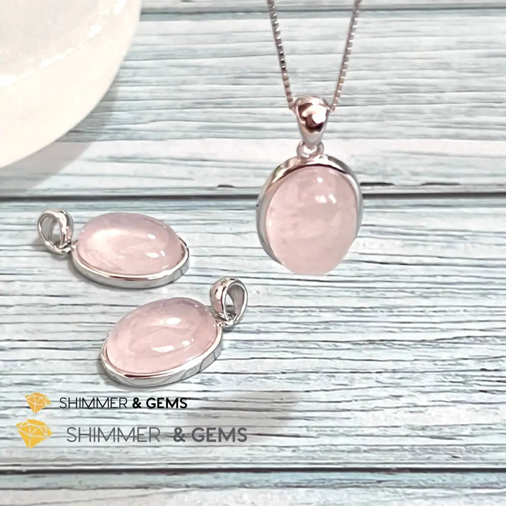 Rose Quartz 13X18Mm Oval Pendant 925 Silver Charms & Pendants