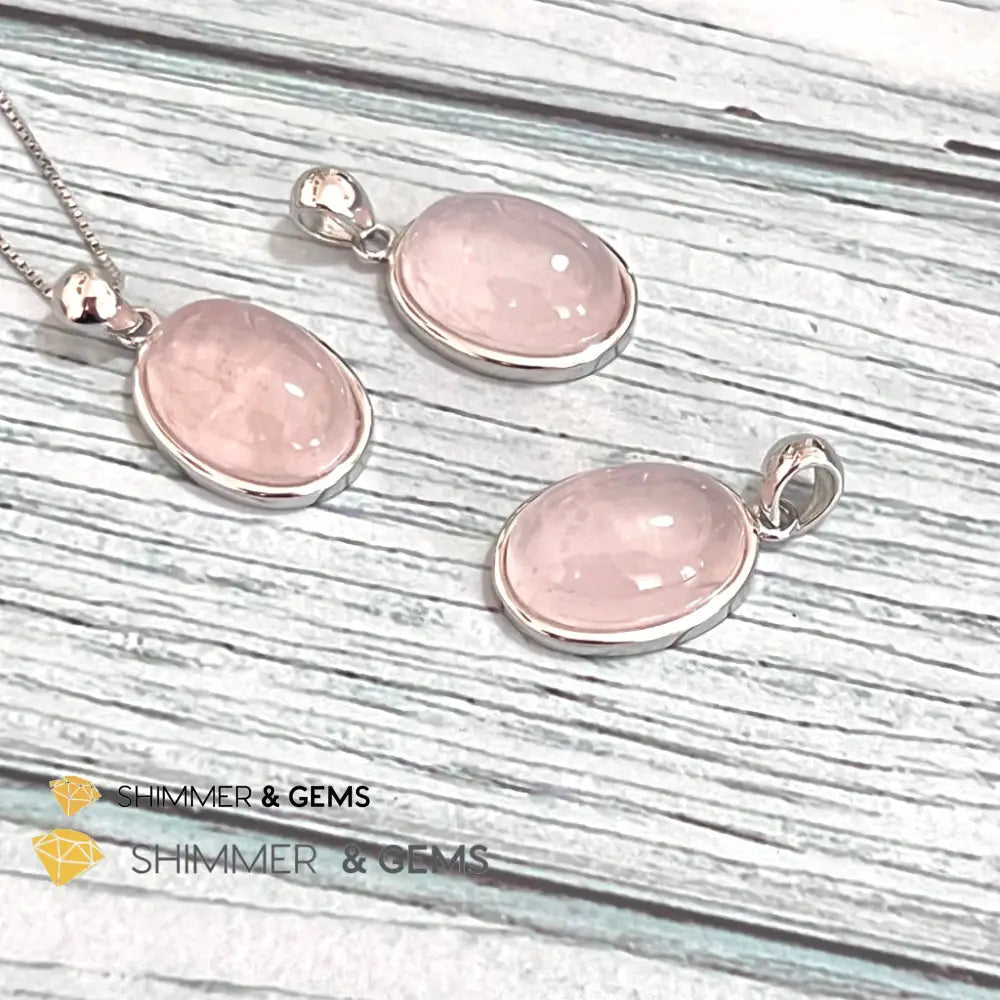 Rose Quartz 13X18Mm Oval Pendant 925 Silver Charms & Pendants