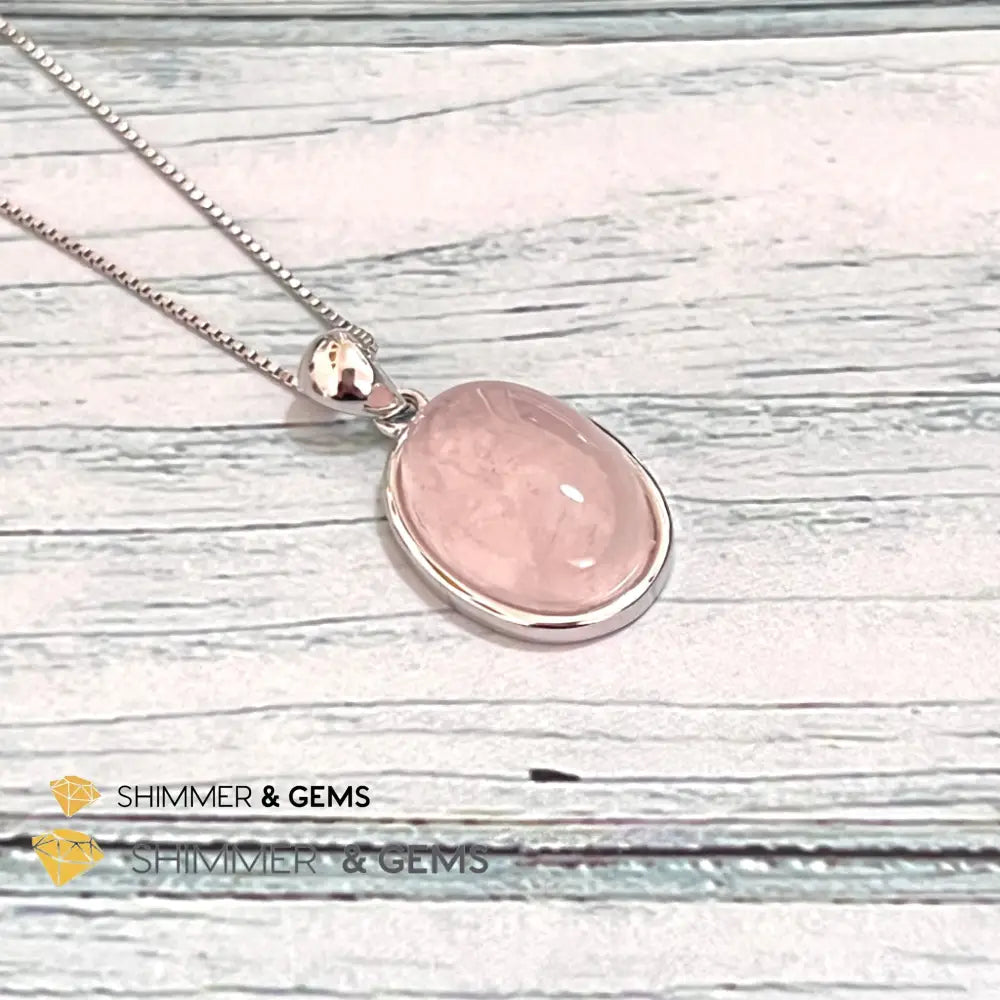 Rose Quartz 13X18Mm Oval Pendant 925 Silver Charms & Pendants