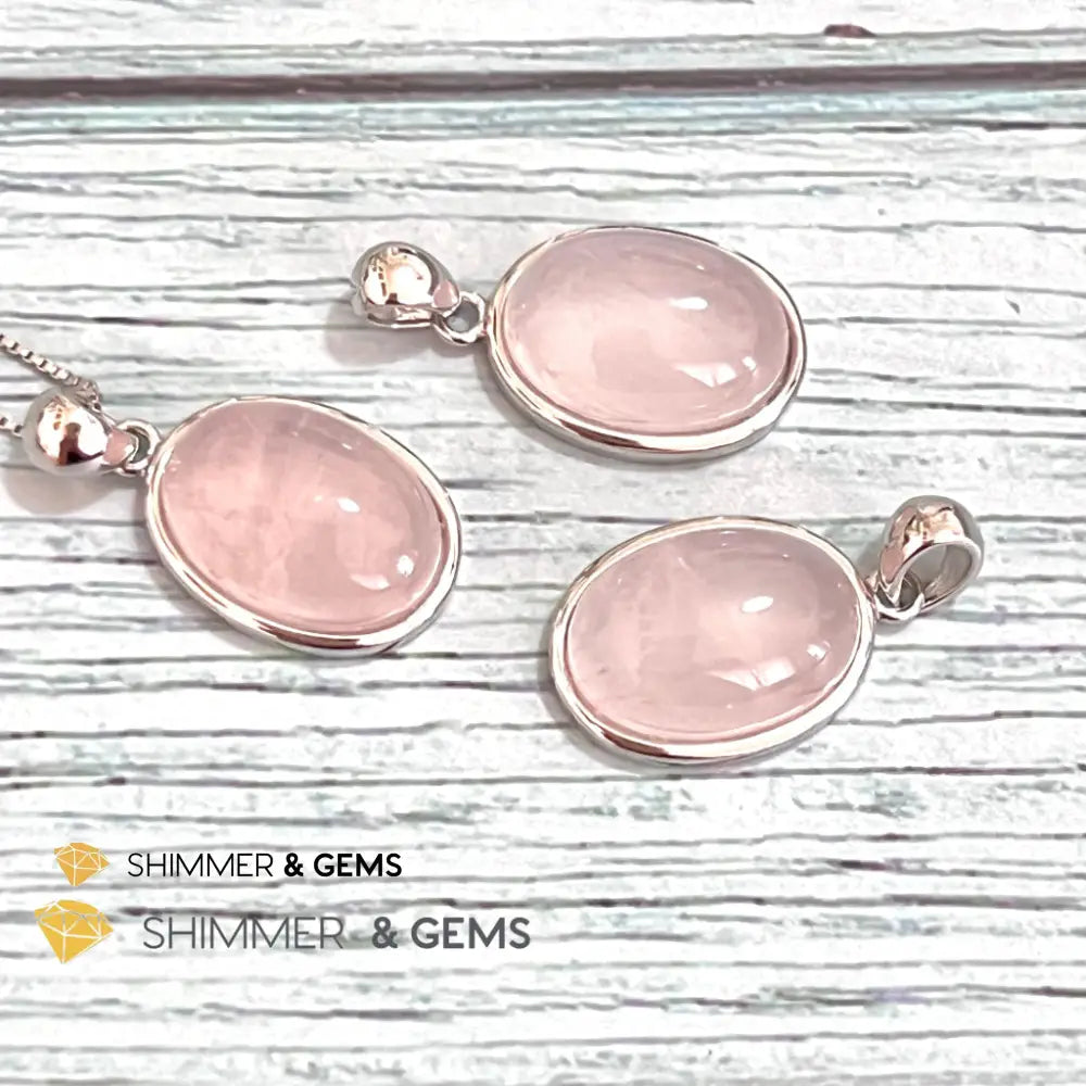 Rose Quartz 13X18Mm Oval Pendant 925 Silver Charms & Pendants