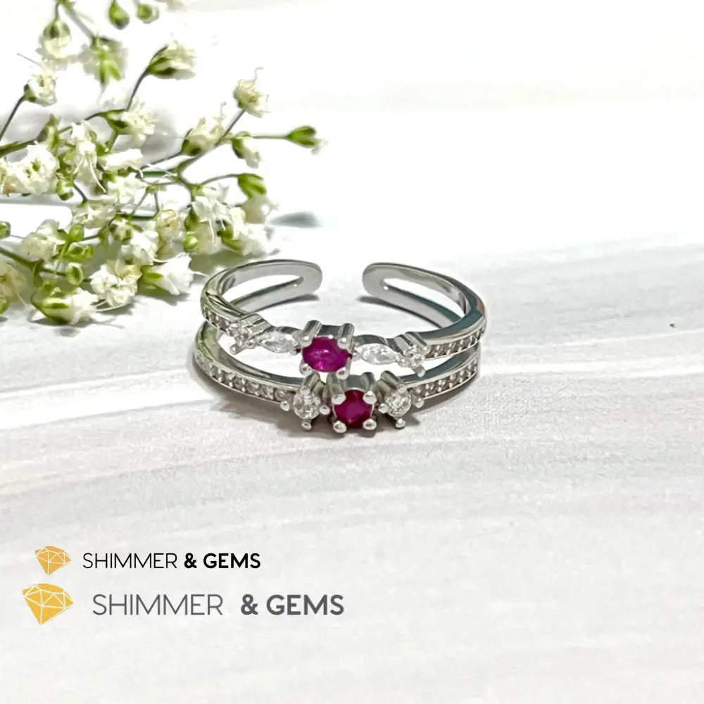 Ruby Double Adjustable Ring 925 Silver