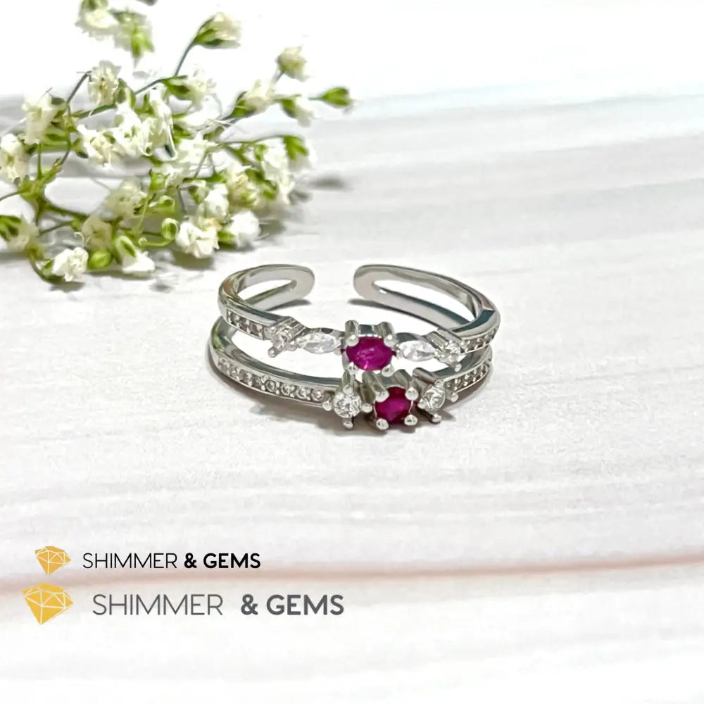 Ruby Double Adjustable Ring 925 Silver