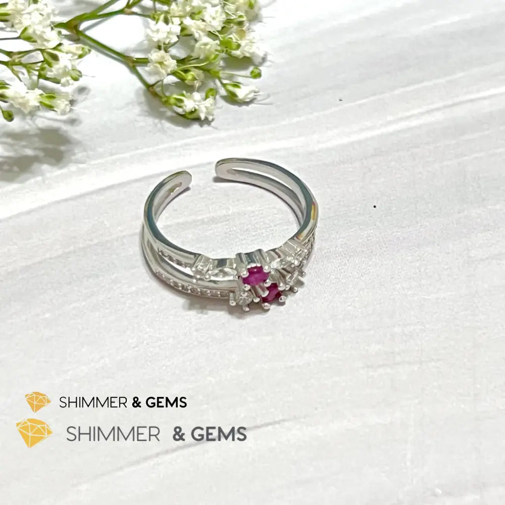 Ruby Double Adjustable Ring 925 Silver
