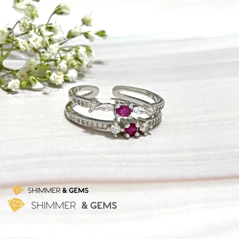 Ruby Double Adjustable Ring 925 Silver