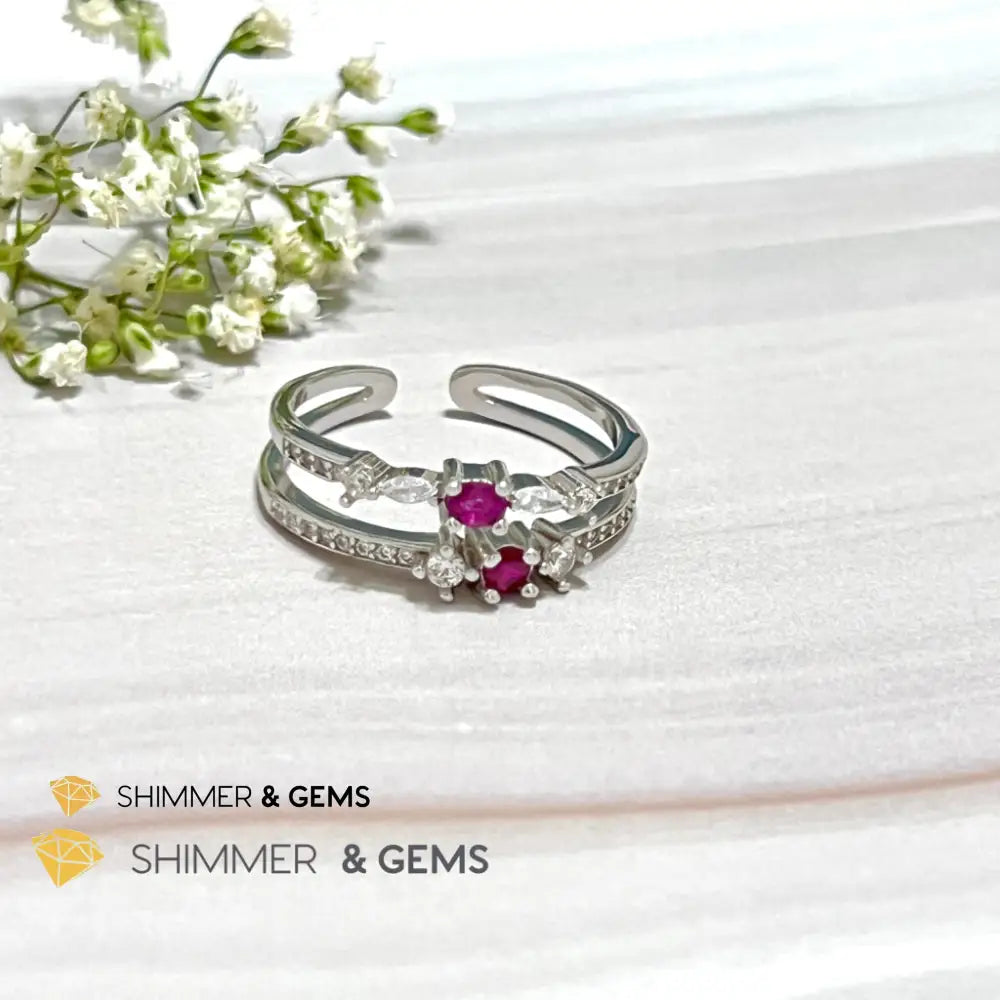 Ruby Double Adjustable Ring 925 Silver Size (.5 Carat)