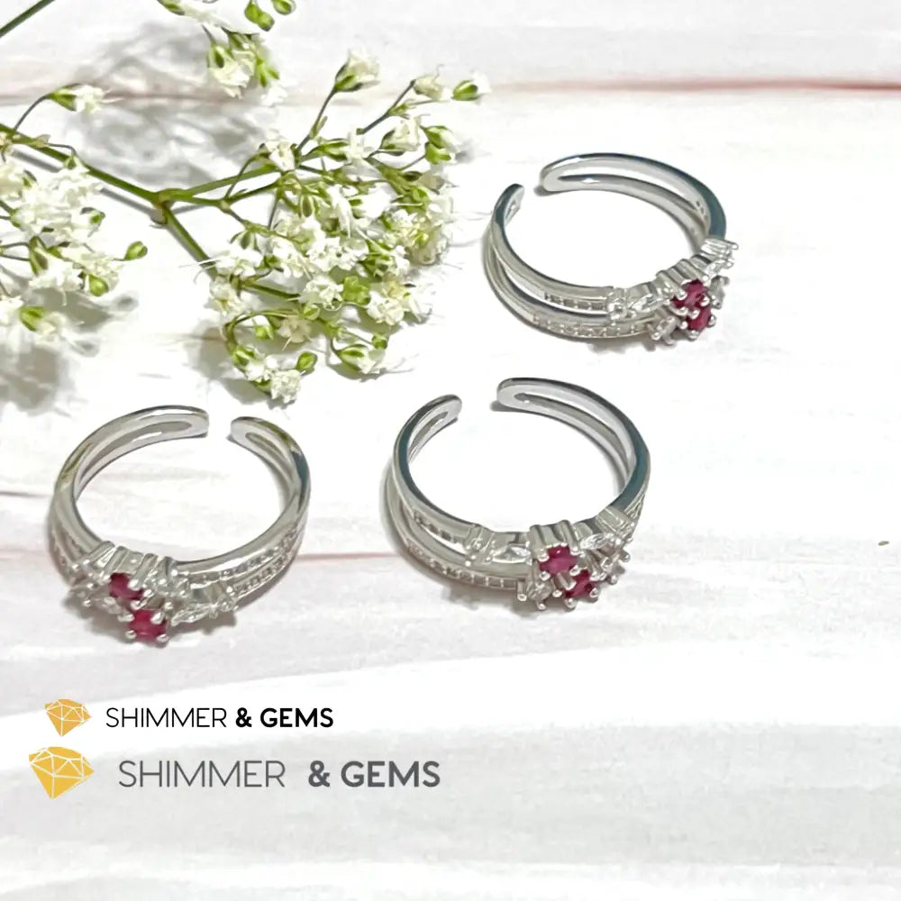 Ruby Double Adjustable Ring 925 Silver