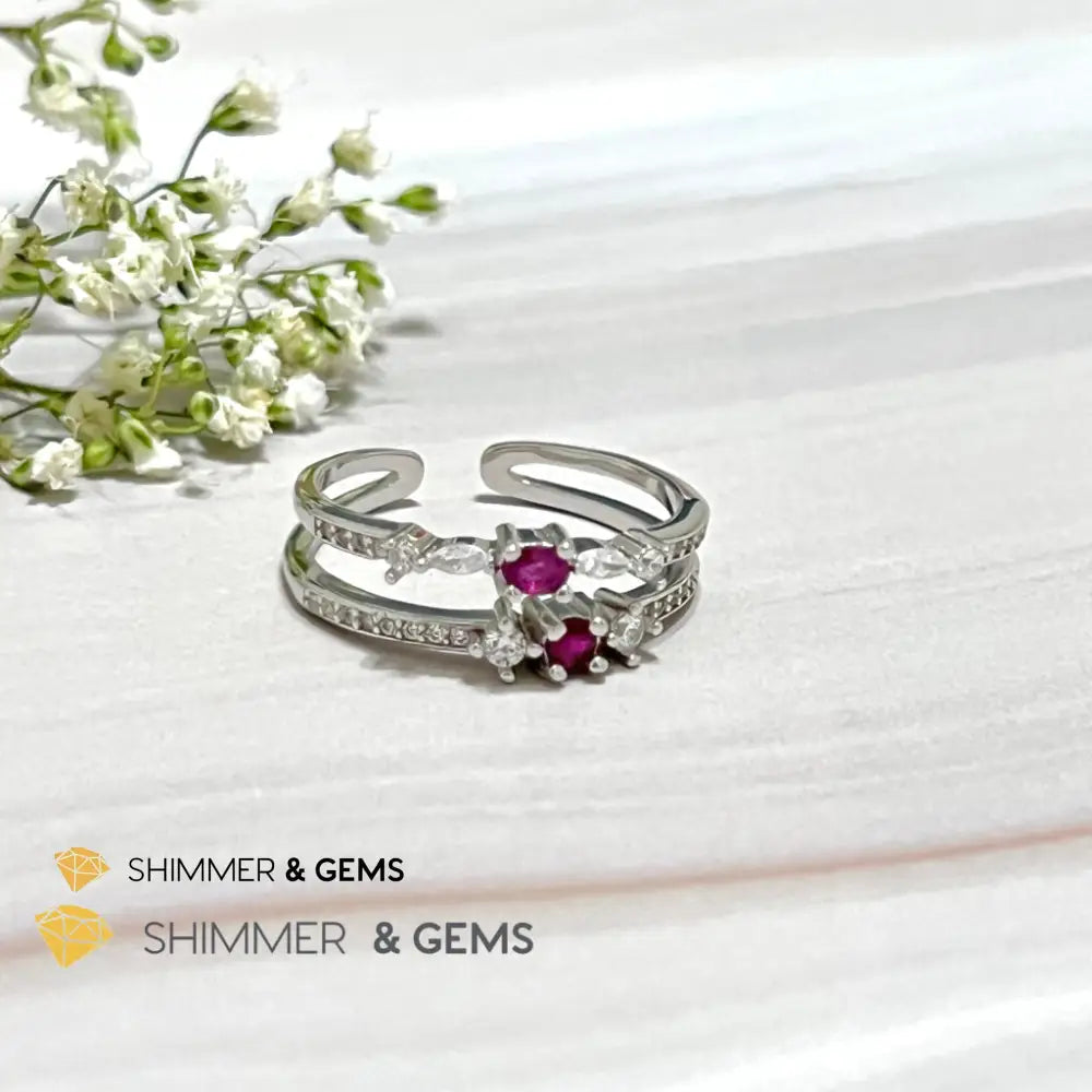 Ruby Double Adjustable Ring 925 Silver