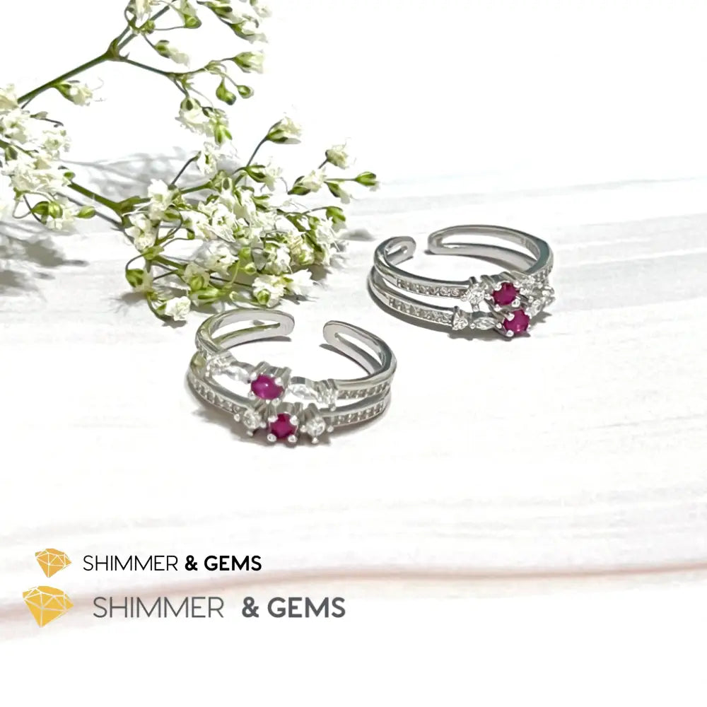 Ruby Double Adjustable Ring 925 Silver