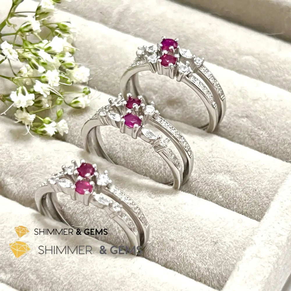 Ruby Double Adjustable Ring 925 Silver