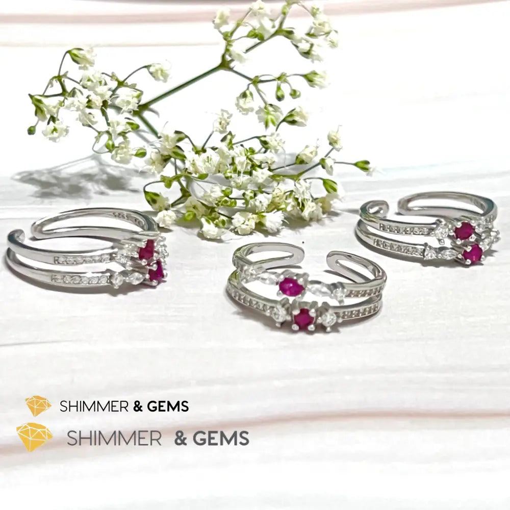 Ruby Double Adjustable Ring 925 Silver