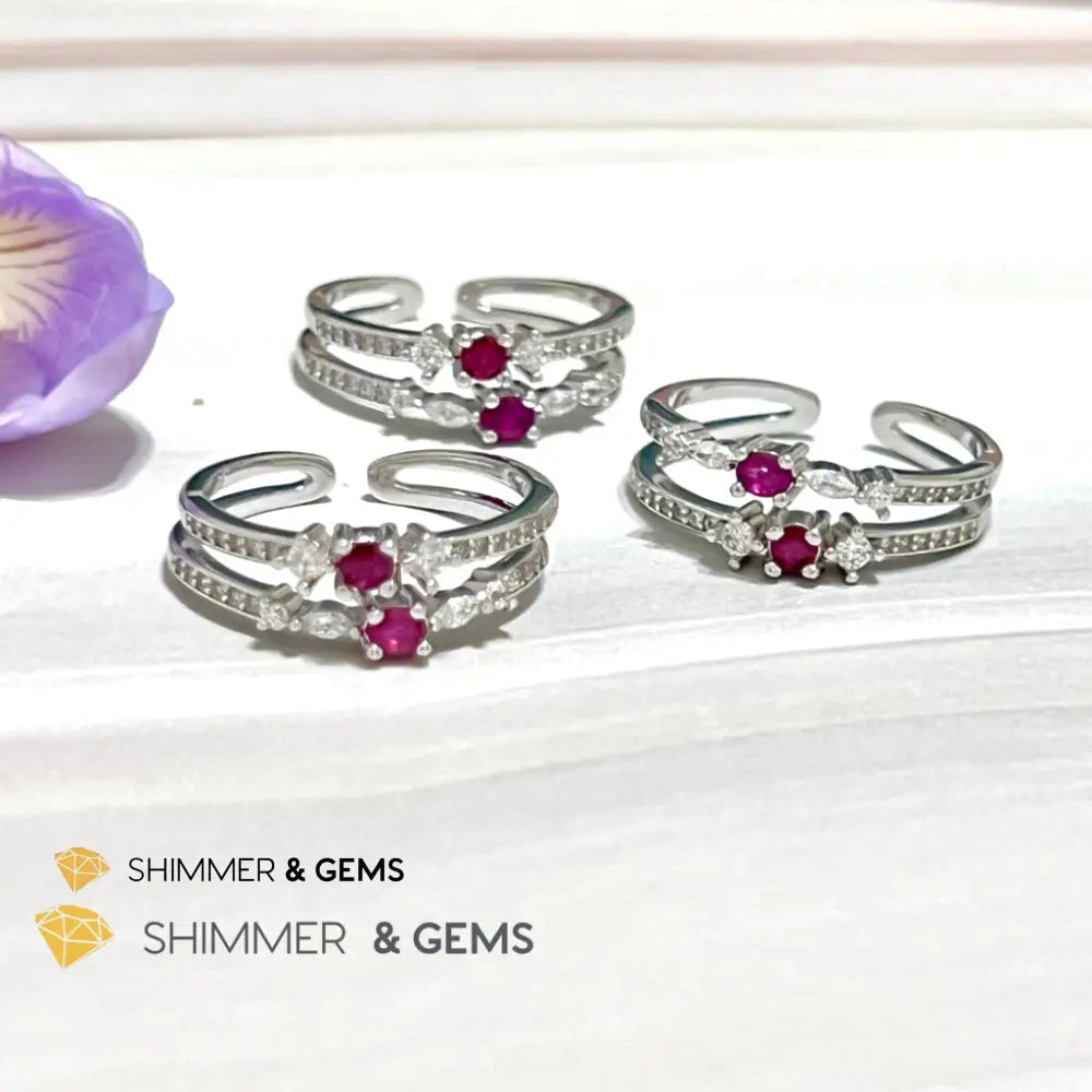 Ruby Double Adjustable Ring 925 Silver