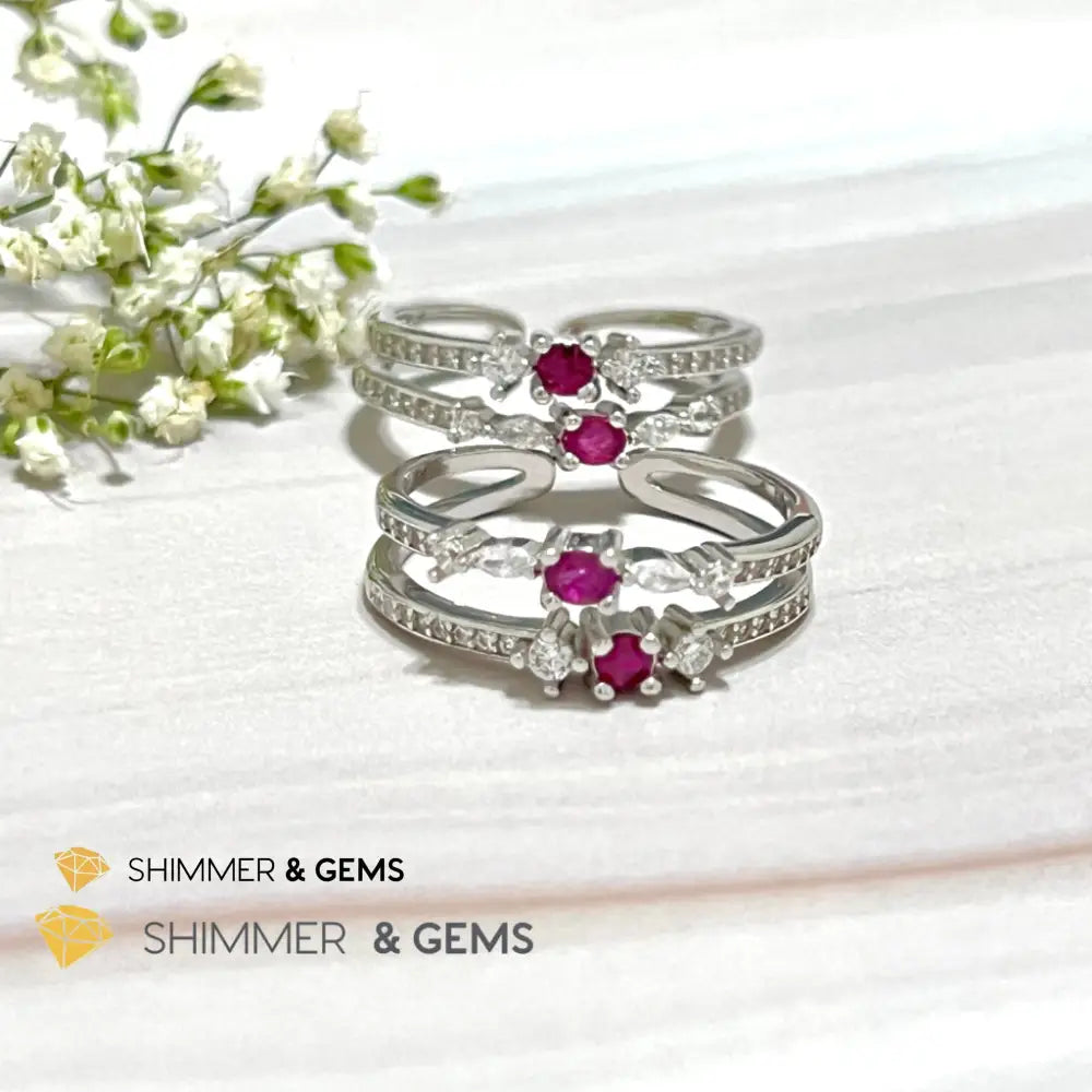 Ruby Double Adjustable Ring 925 Silver