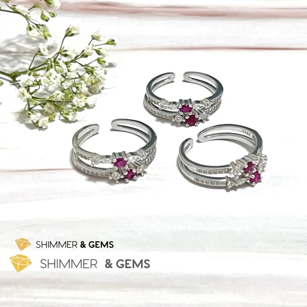 Ruby Double Adjustable Ring 925 Silver