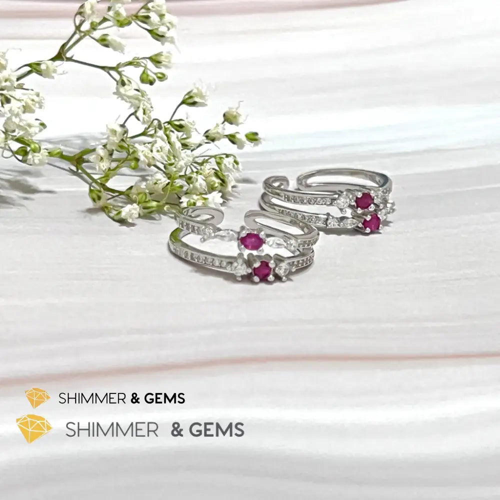 Ruby Double Adjustable Ring 925 Silver