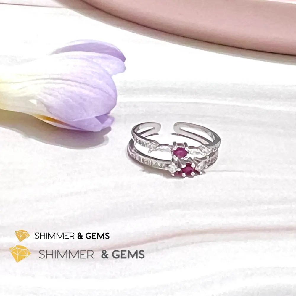 Ruby Double Adjustable Ring 925 Silver