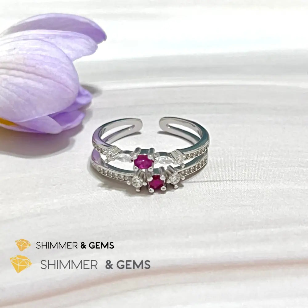 Ruby Double Adjustable Ring 925 Silver