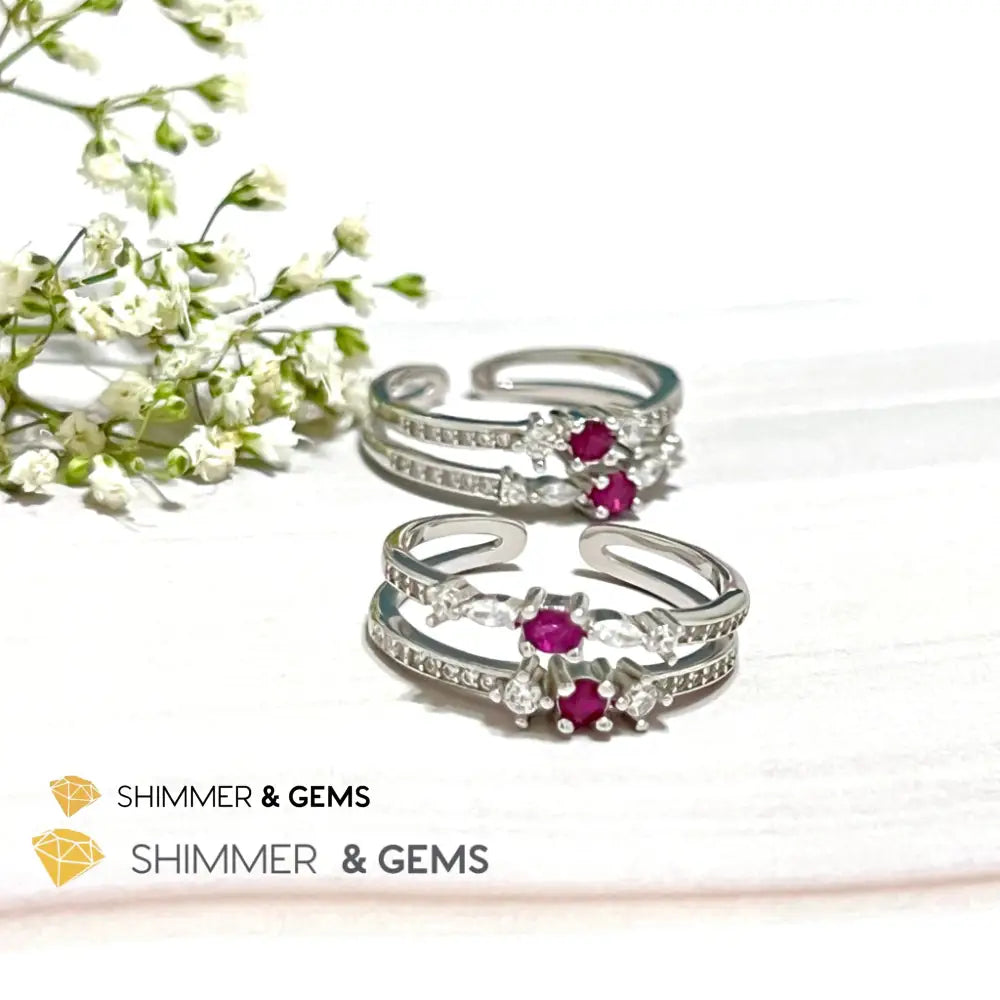 Ruby Double Adjustable Ring 925 Silver