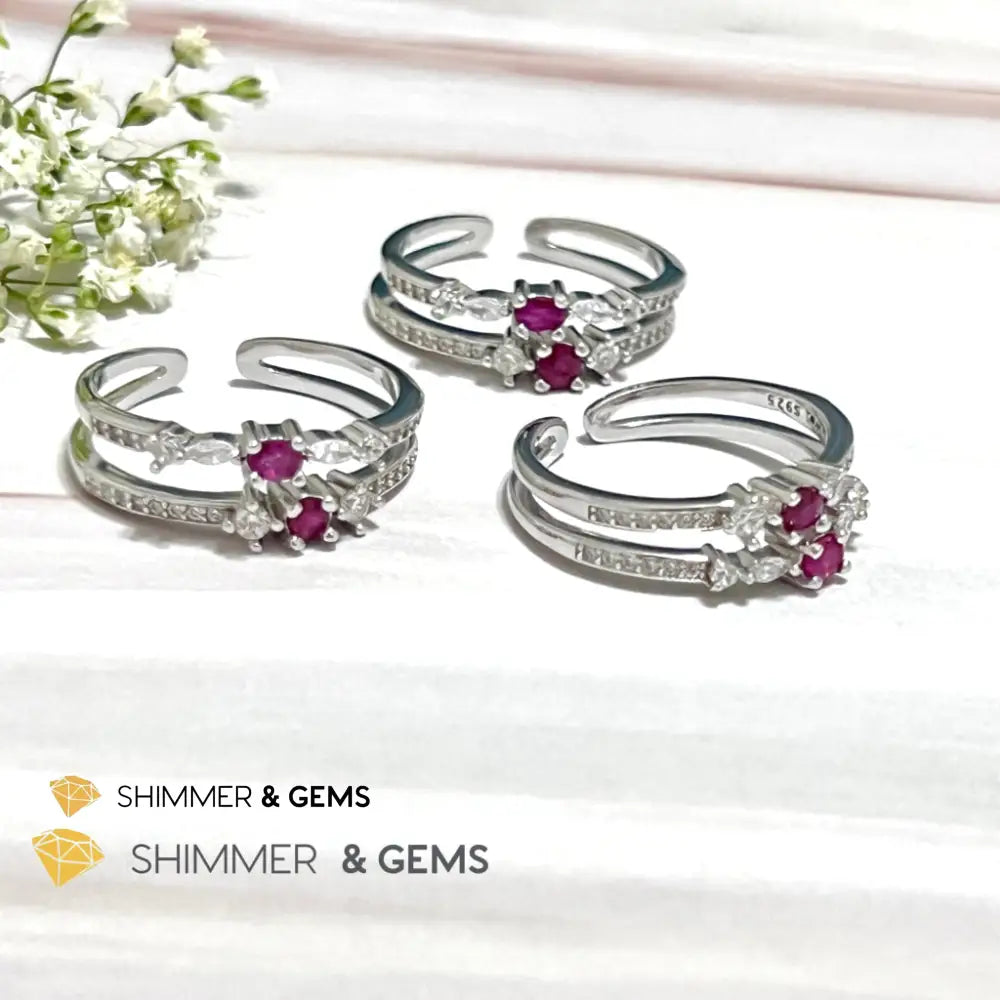 Ruby Double Adjustable Ring 925 Silver