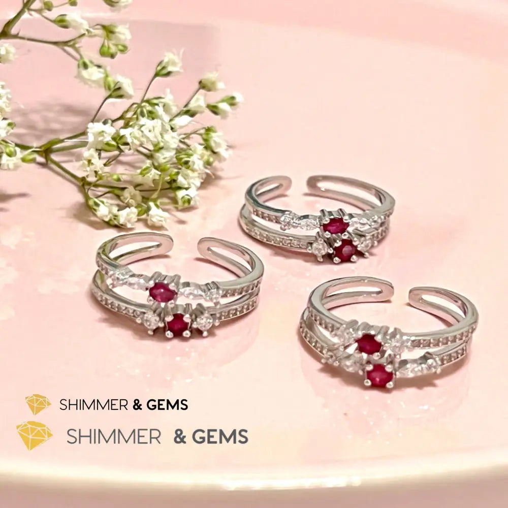 Ruby Double Adjustable Ring 925 Silver