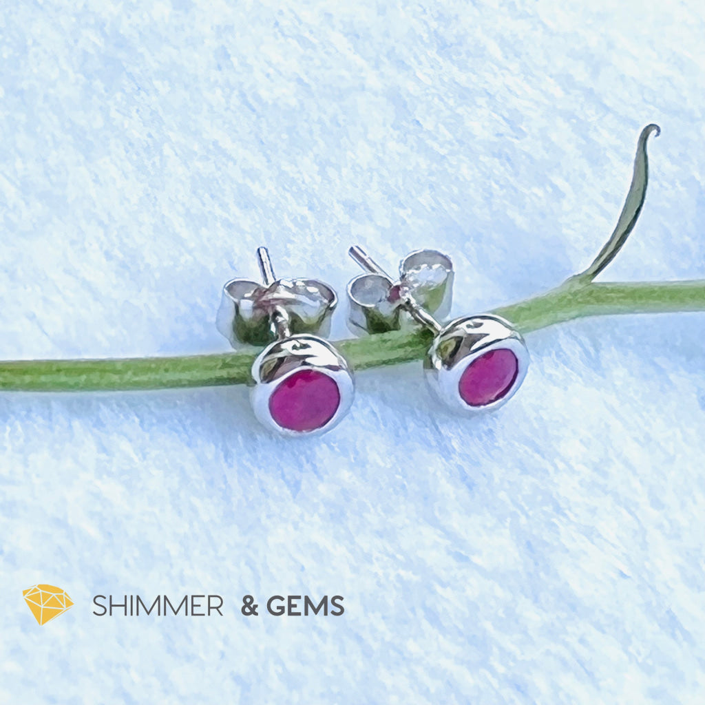 Ruby 4Mm Bezel Earrings (Self Confidence)