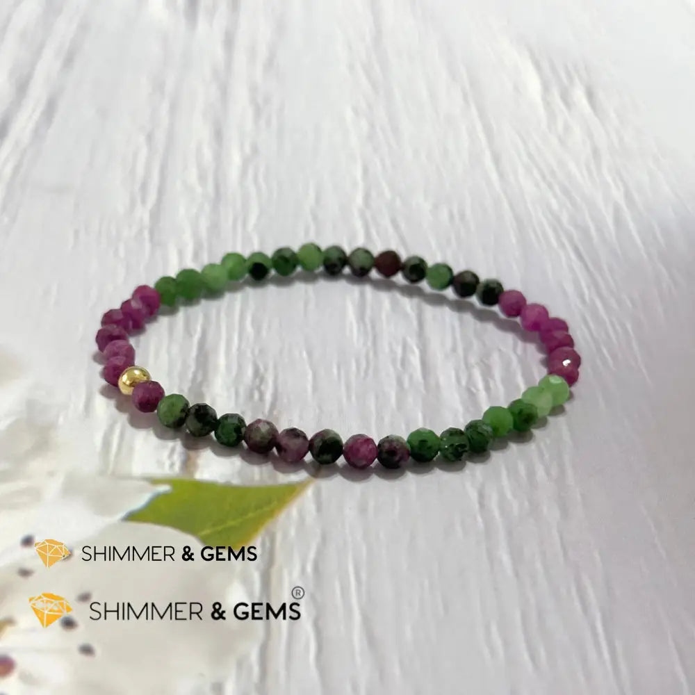 Ruby Zoisite 4mm Bracelet (Faceted with 14k gold filled bead) 5.5’’