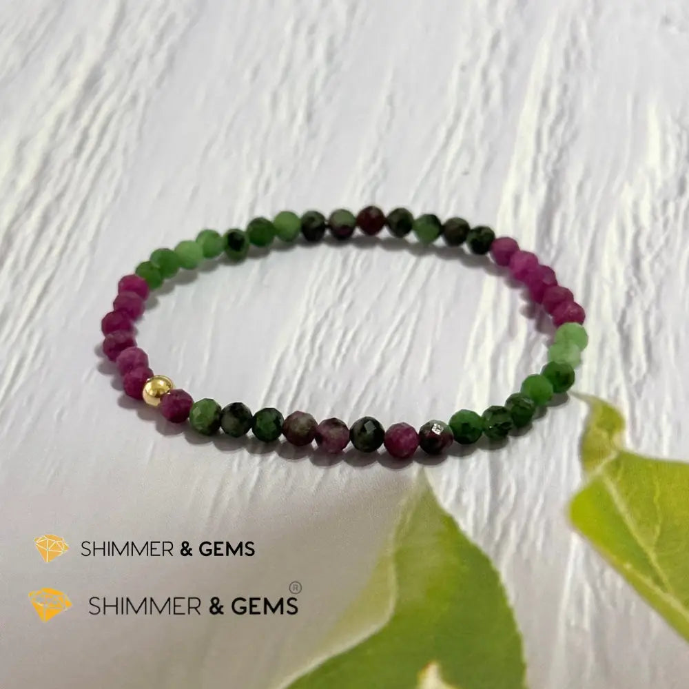 Ruby Zoisite 4mm Bracelet (Faceted with 14k gold filled bead) 6.5’’