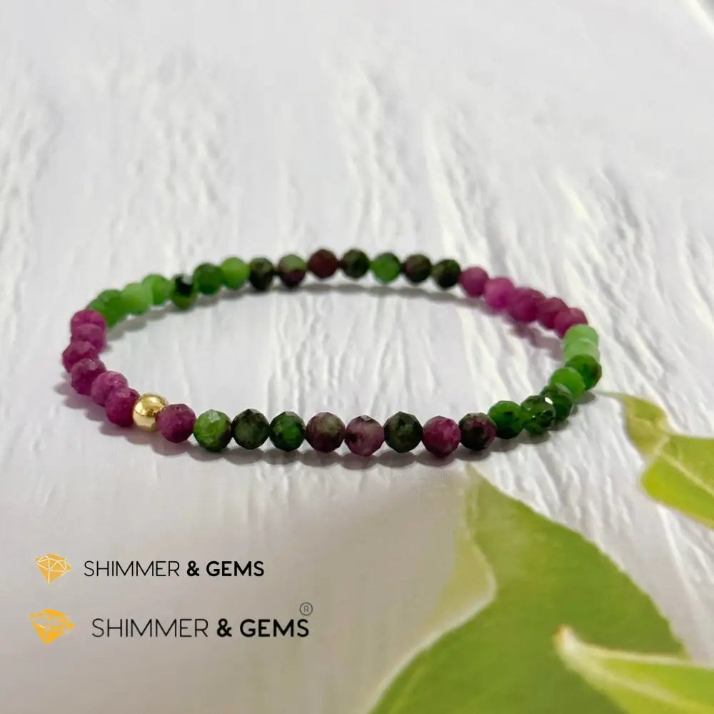 Ruby Zoisite 4mm Bracelet (Faceted with 14k gold filled bead) 6’’