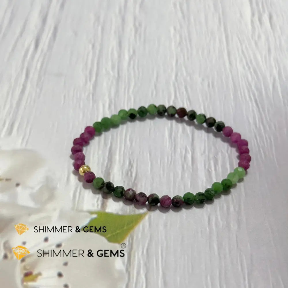 Ruby Zoisite 4mm Bracelet (Faceted with 14k gold filled bead)
