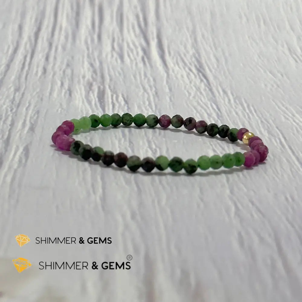 Ruby Zoisite 4mm Bracelet (Faceted with 14k gold filled bead)