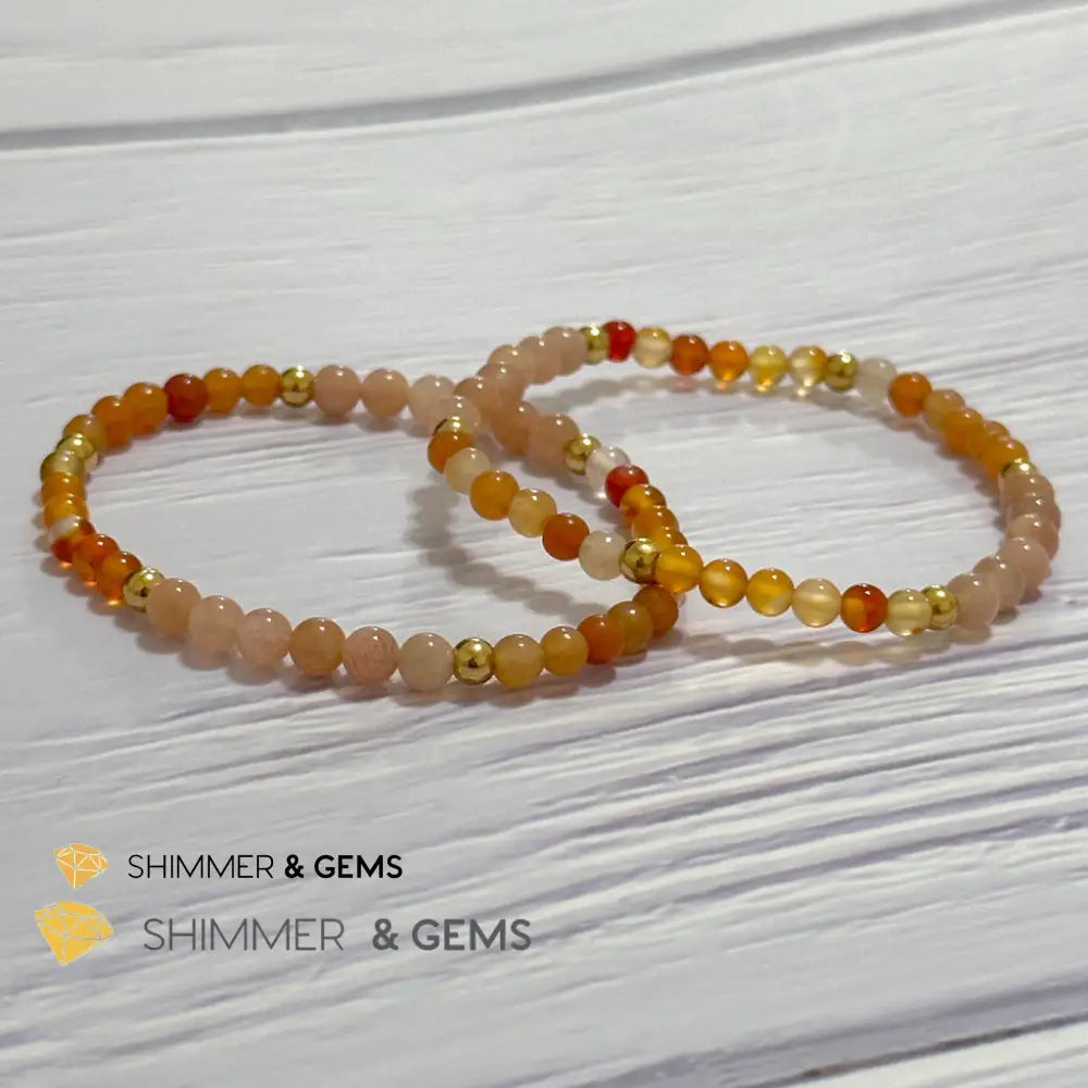 Sacral Chakra Creativity Remedy Bracelet 4mm with stainless steel beads (Carnelian Peach Aventurine & Sunstone)