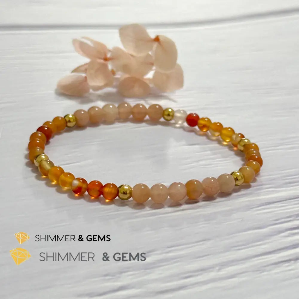 Sacral Chakra Creativity Remedy Bracelet 4mm with stainless steel beads (Carnelian Peach Aventurine & Sunstone)
