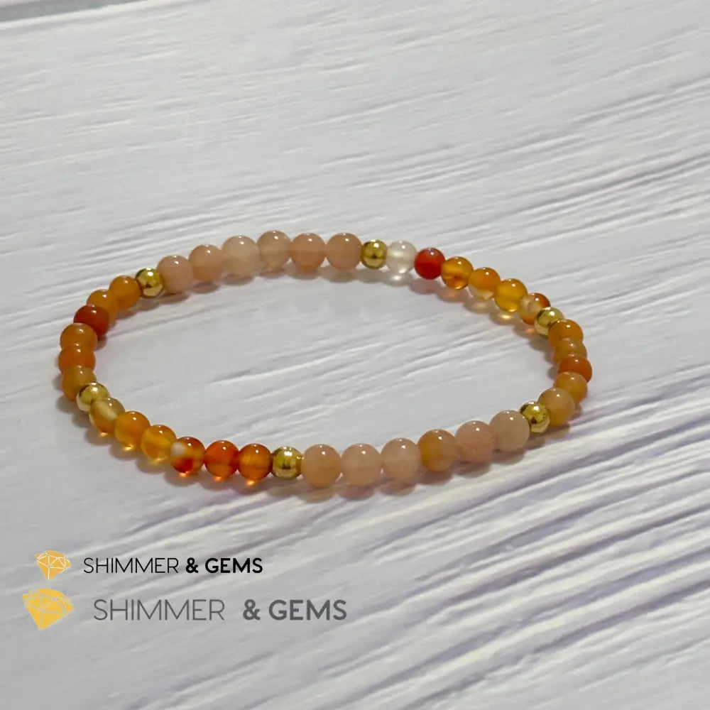 Sacral Chakra Creativity Remedy Bracelet 4mm with stainless steel beads (Carnelian Peach Aventurine & Sunstone)