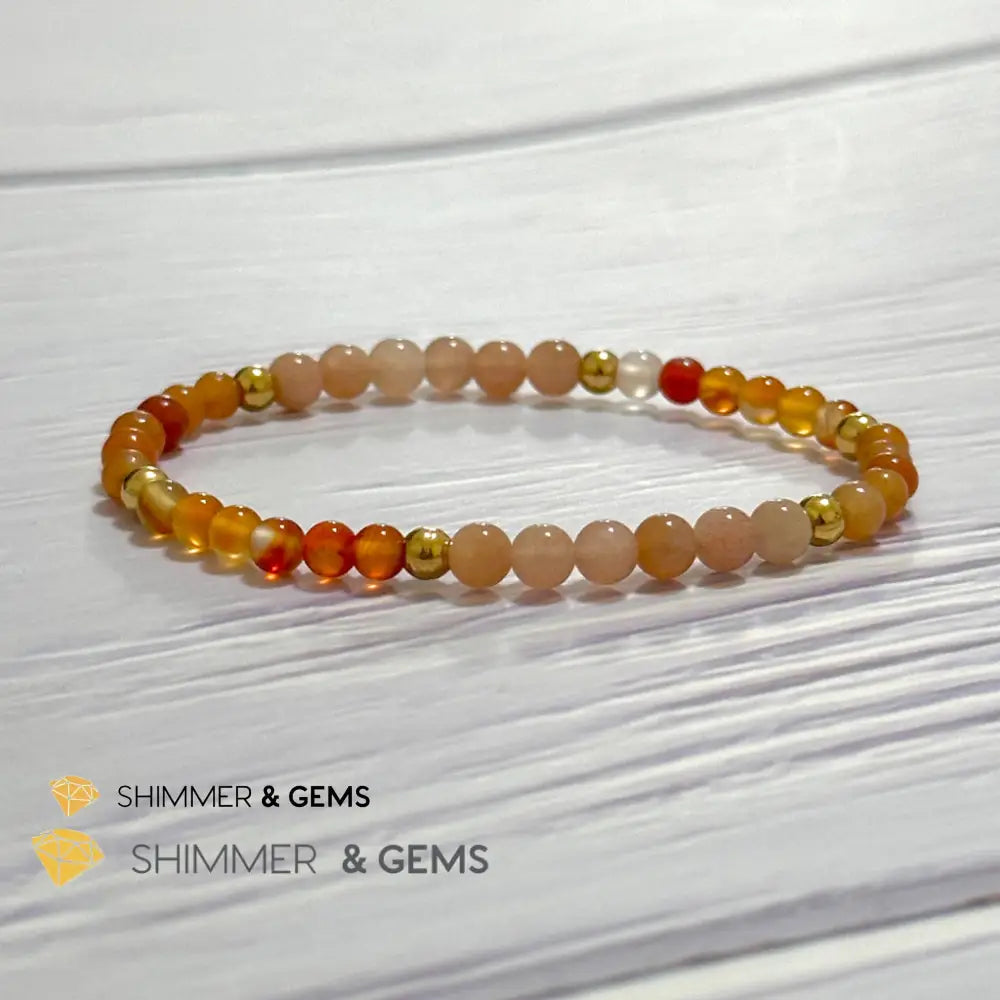 Sacral Chakra Creativity Remedy Bracelet 4mm with stainless steel beads (Carnelian Peach Aventurine & Sunstone) 5.5”