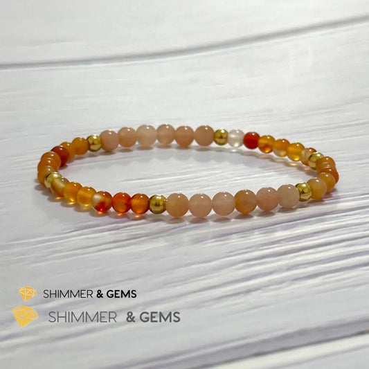Sacral Chakra Creativity Remedy Bracelet 4mm with stainless steel beads (Carnelian Peach Aventurine & Sunstone) 5.5”