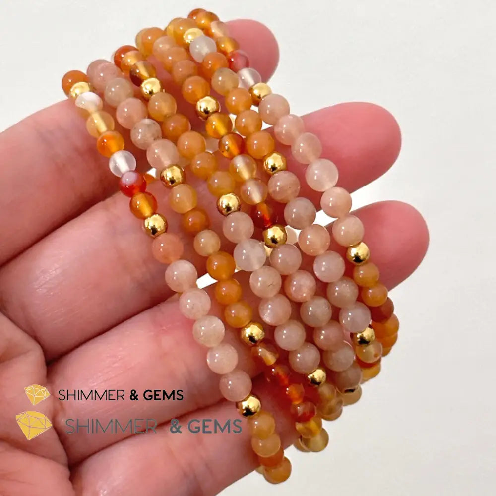Sacral Chakra Creativity Remedy Bracelet 4mm with stainless steel beads (Carnelian Peach Aventurine & Sunstone)