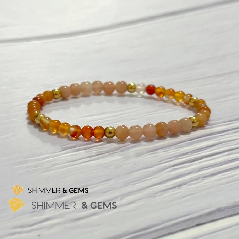 Sacral Chakra Creativity Remedy Bracelet 4mm with stainless steel beads (Carnelian Peach Aventurine & Sunstone)