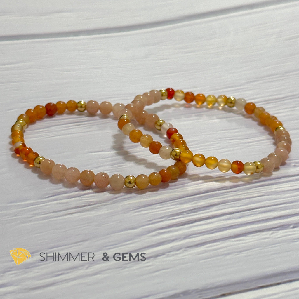 Sacral Chakra Creativity Remedy Bracelet 4mm with stainless steel beads (Carnelian, Peach Aventurine & Sunstone)