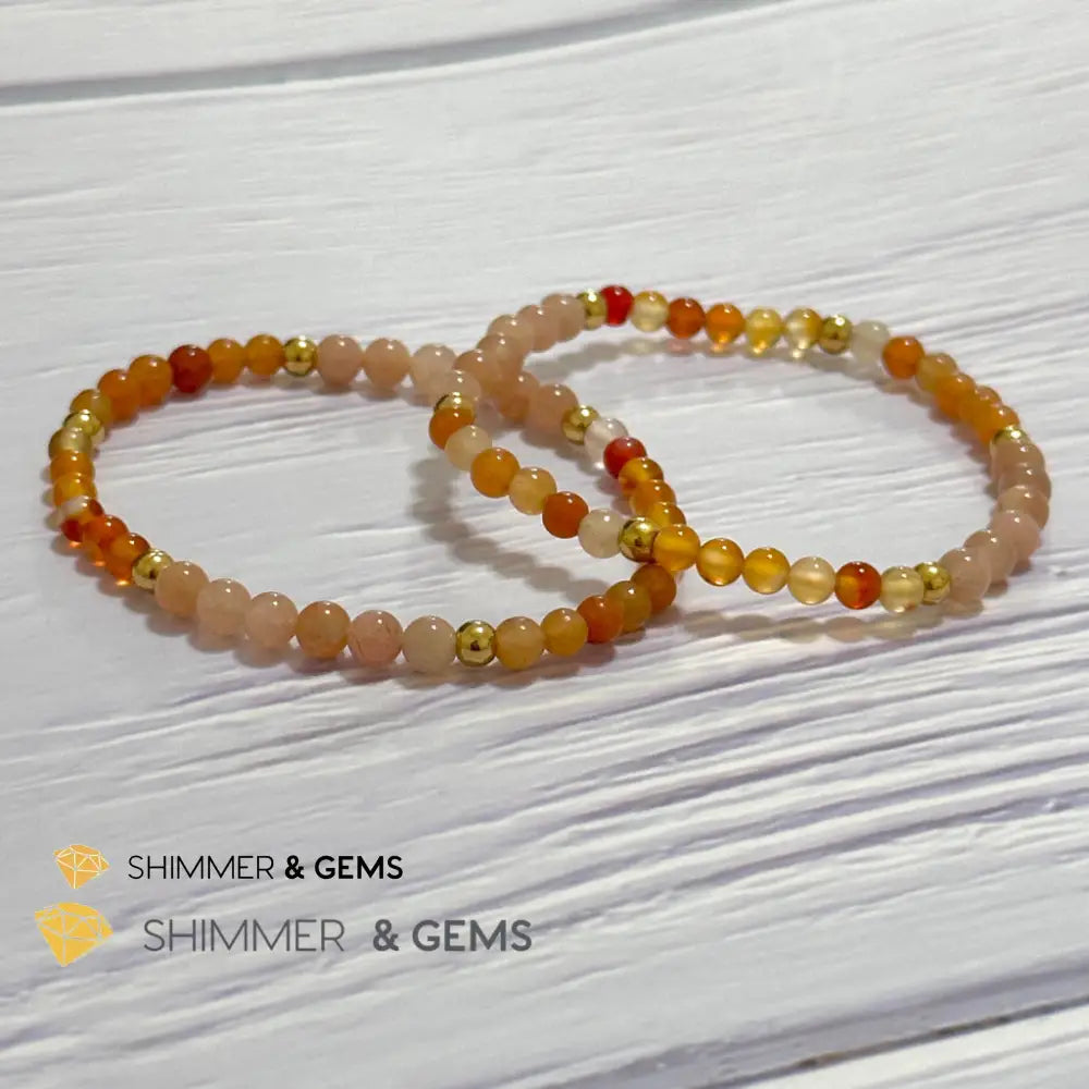 Sacral Chakra Creativity Remedy Bracelet 4mm with stainless steel beads (Carnelian Peach Aventurine & Sunstone)