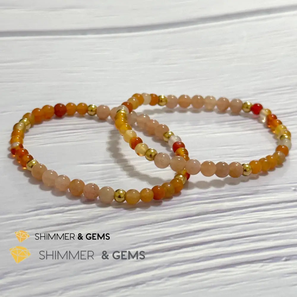 Sacral Chakra Creativity Remedy Bracelet 4mm with stainless steel beads (Carnelian Peach Aventurine & Sunstone)